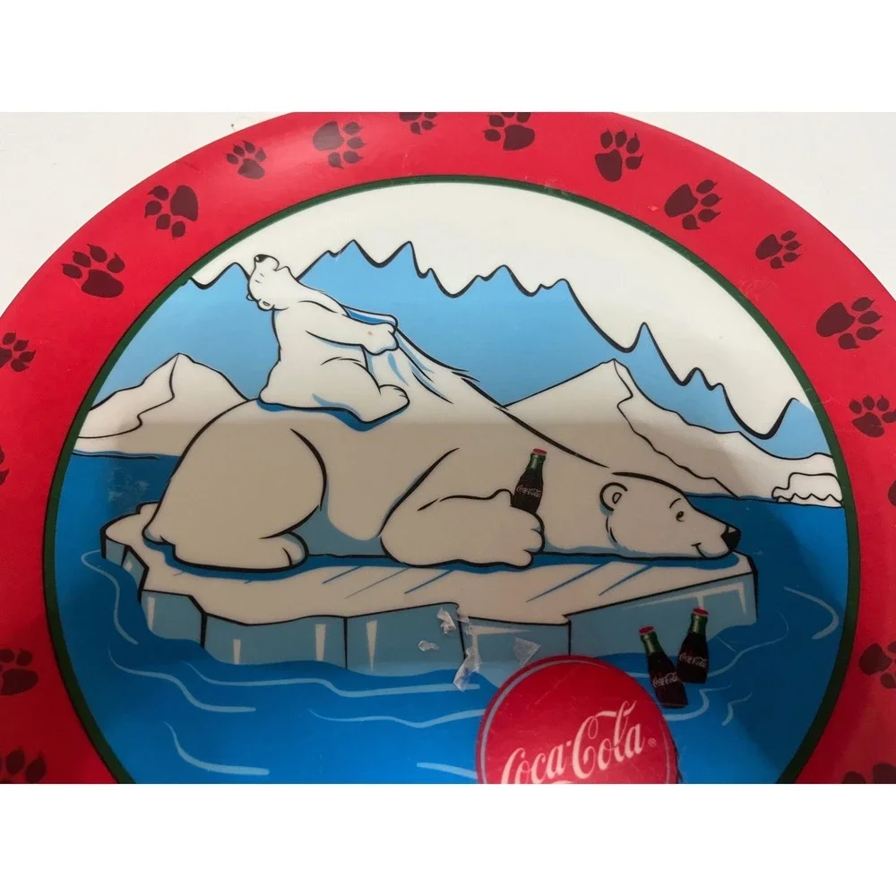 Vintage 2001 Coca-Cola Gibson Melamine Plate Polar Bear Iceberg Red Paw Prints